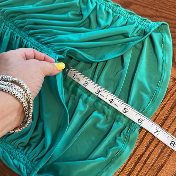 Venus RUCHED center front back party cocktail midi dress jersey fitted green M - Picture 11 of 11